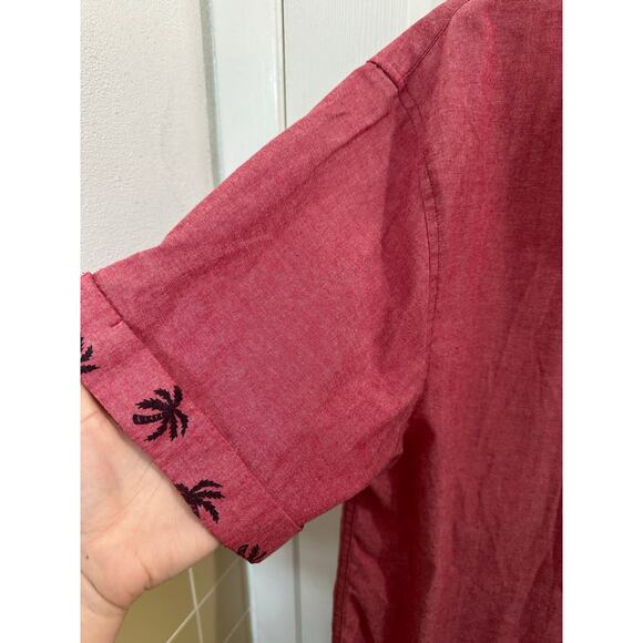 Blue Sol Light Red Palm Tree Men’s Button Down Shirt Cotton Blend L/XL Tropical - Picture 3 of 7